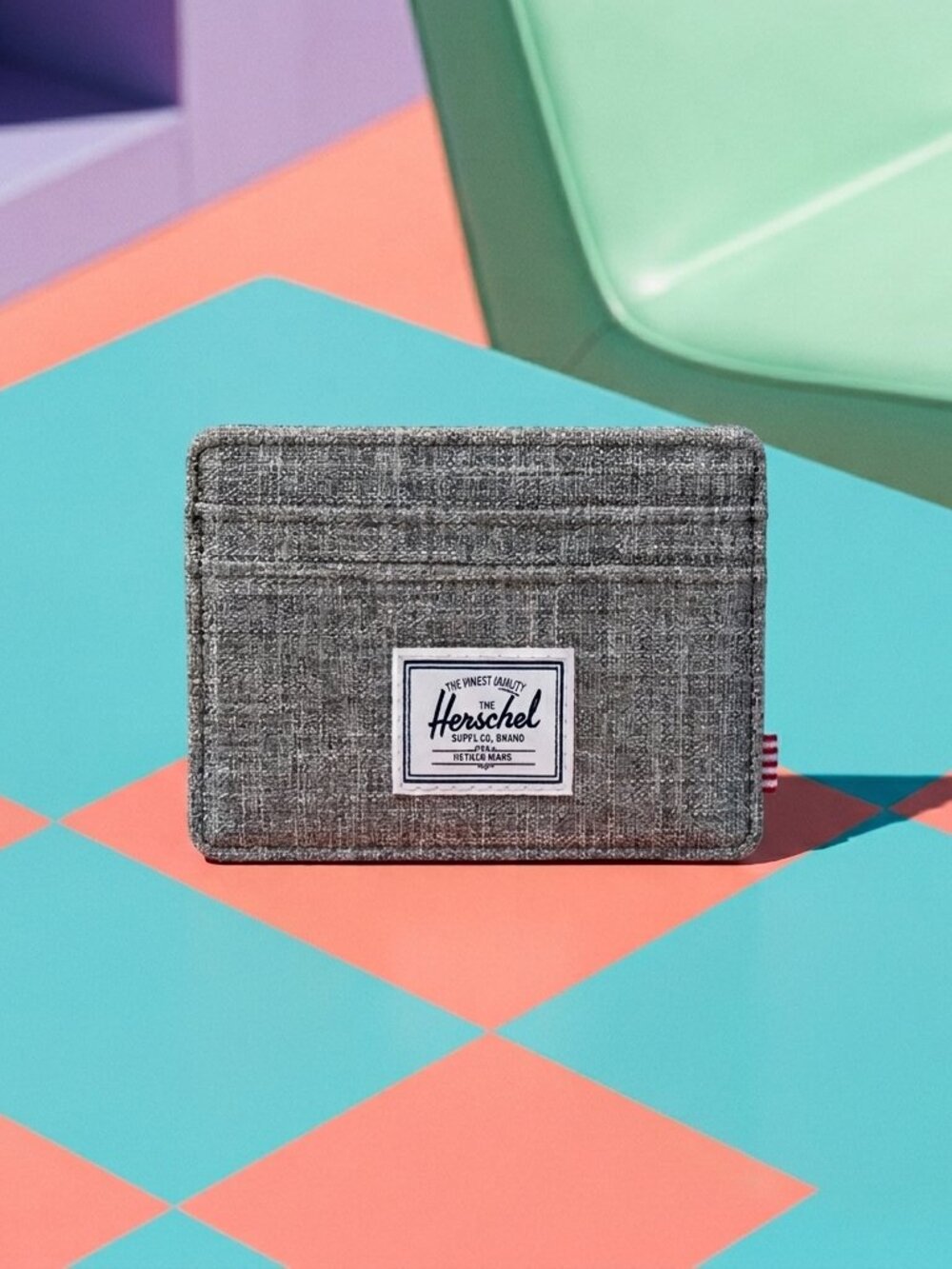 Herschel Supply Company Gray Crosshatch Wallet/Cardholder with Blue Rubber Band
